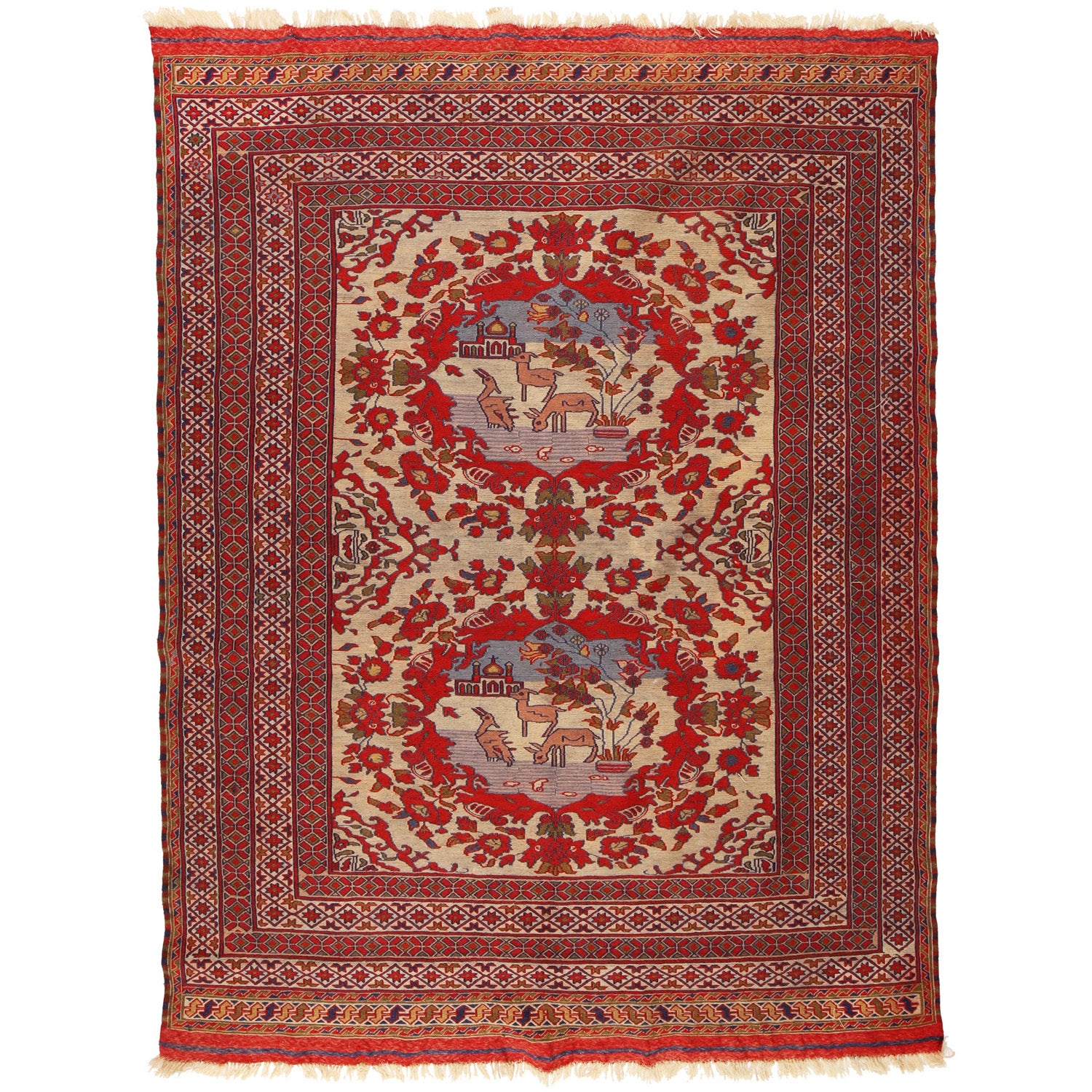 Maliki Kilim Area Rug Handmade Beige Floral 5x6 ft