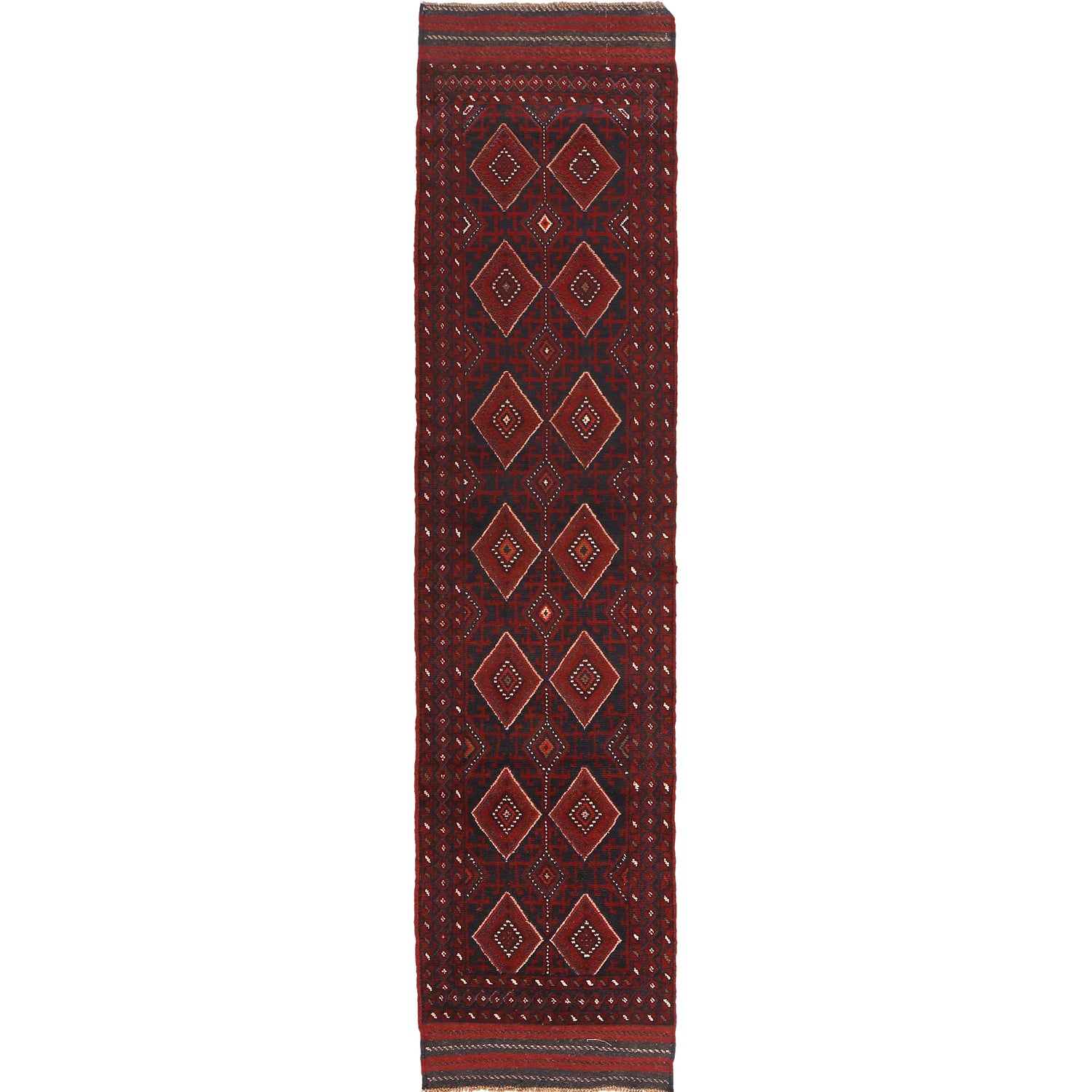 Mashwani Runner Rug Handmade Deep Red Geometric 12' Runner
