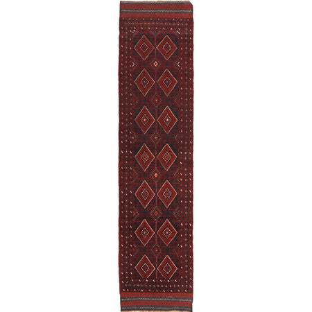 Mashwani Runner Rug Handmade Deep Red Geometric 12' Runner