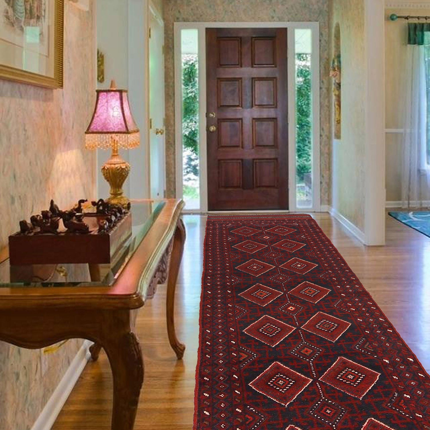 Mashwani Runner Rug Handmade Deep Red Geometric 12' Runner