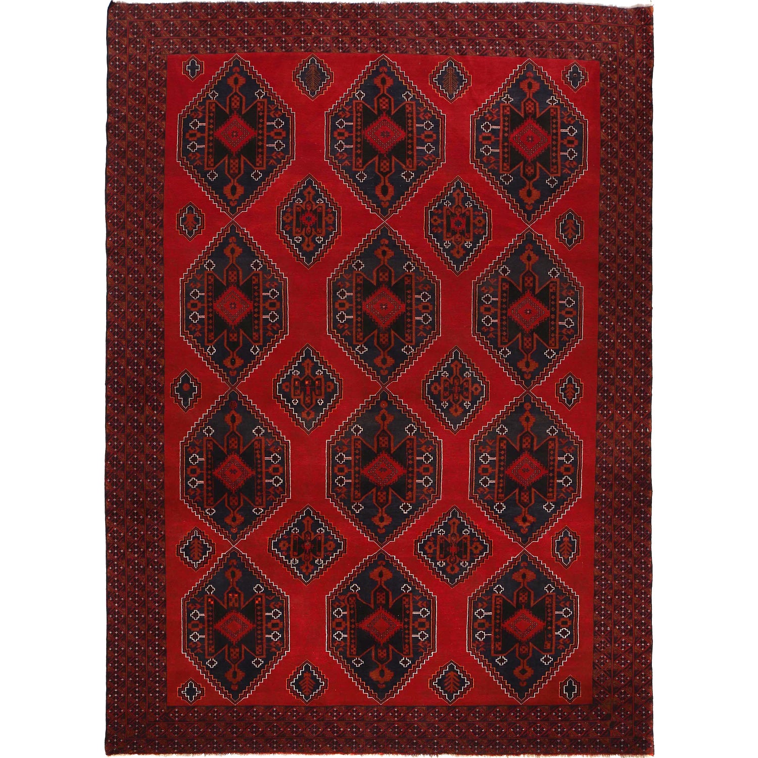 Baluchi Rug Handmade Deep Red Geometric 10x13 ft