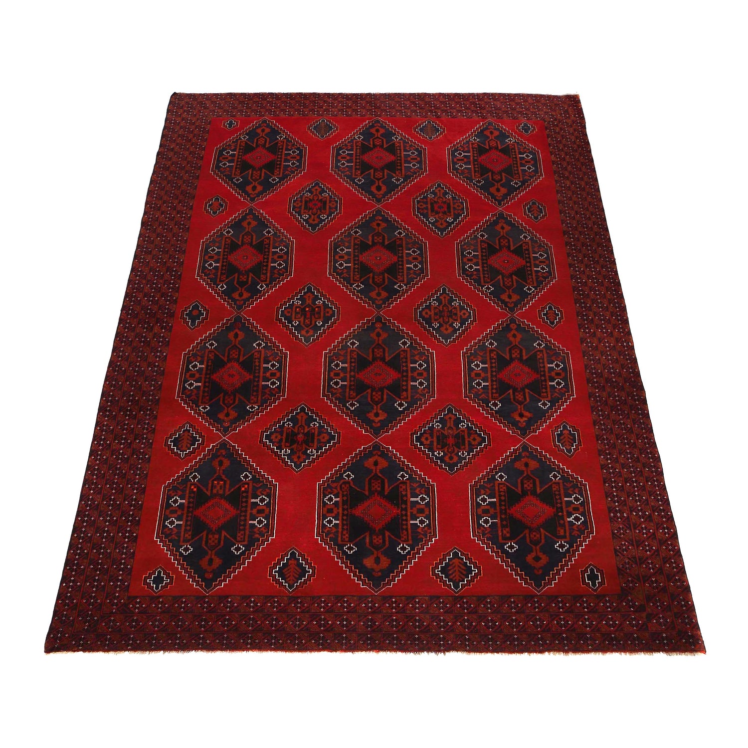 Baluchi Rug Handmade Deep Red Geometric 10x13 ft