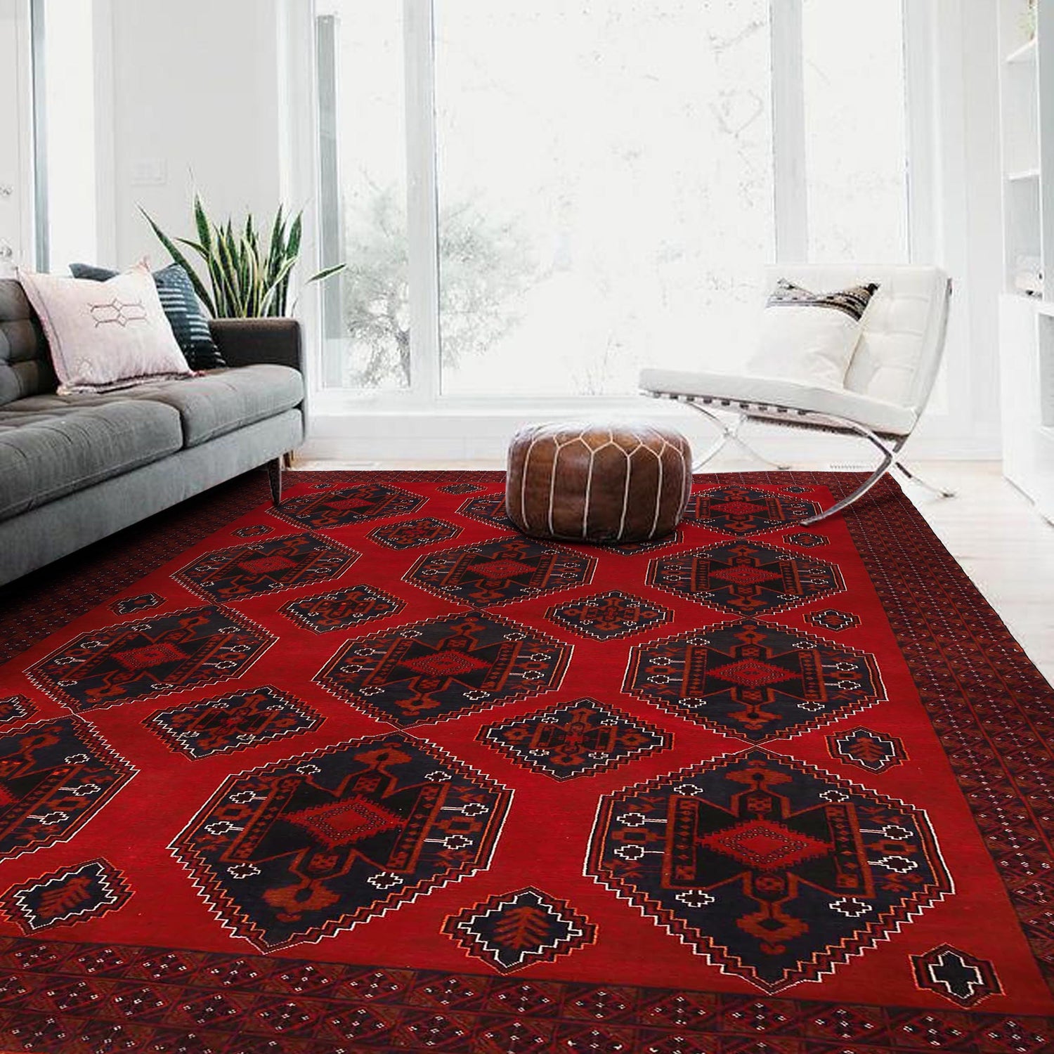 Baluchi Rug Handmade Deep Red Geometric 10x13 ft