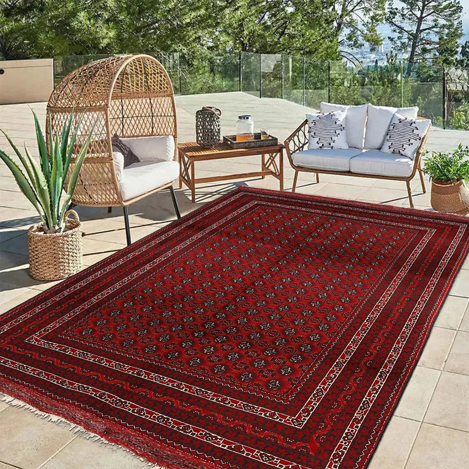 Khoja Roshnai Area Rug Handmade Deep Red Floral 4x7 ft
