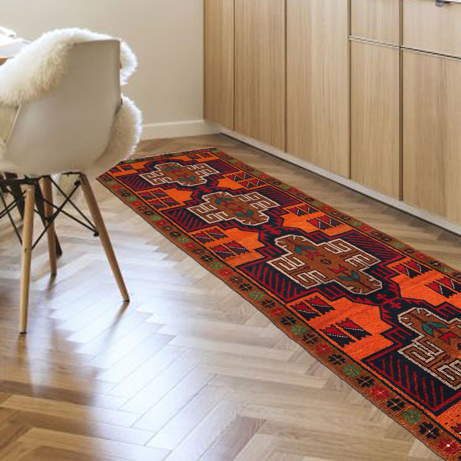 Baluchi Runner Rug Handmade Orange 8' Runner