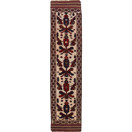 Barjasta Runner Rug Handmade Beige Floral 13' ft Runner