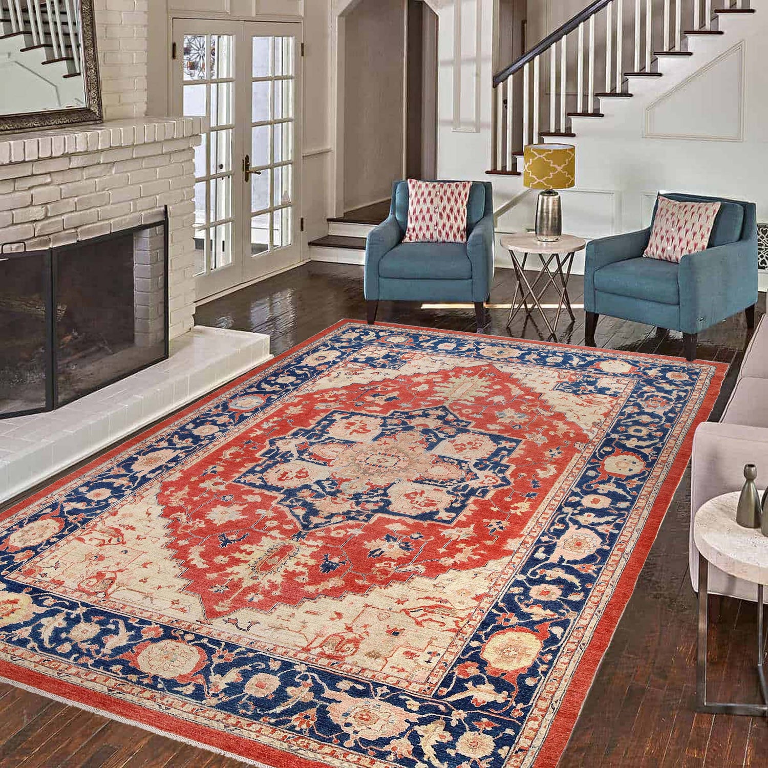 Heriz Area Rug Handmade Multi Medallion 10x14 ft