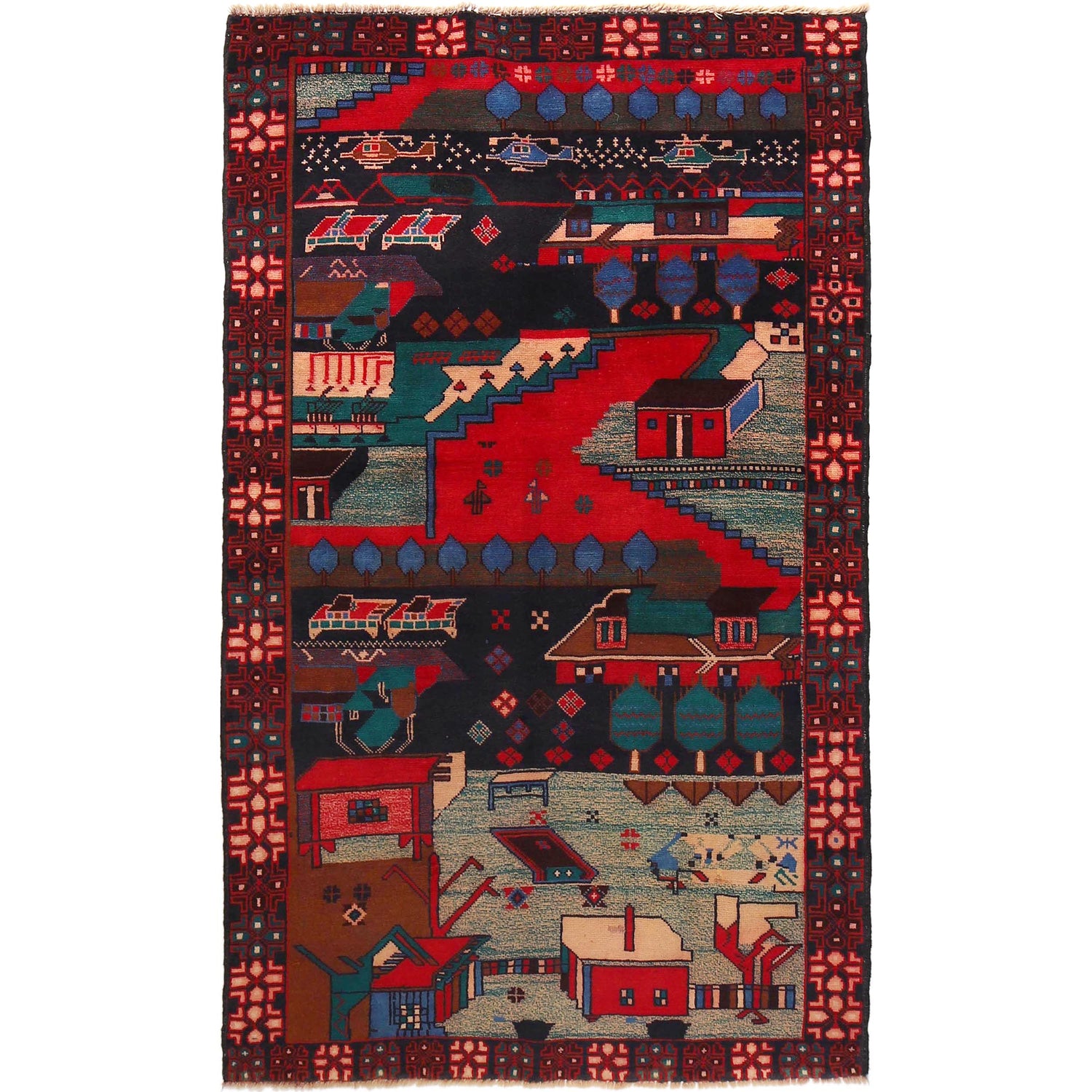 Pictorial Rug Handmade Multi Design
