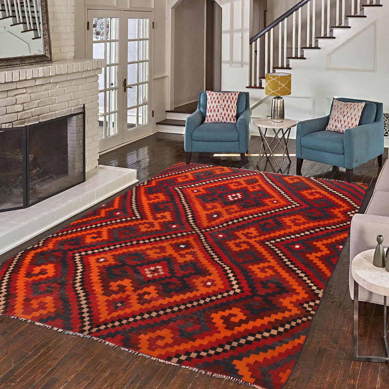 Maimana Kilim Area Rug Handmade Multi Floral 7x10 ft