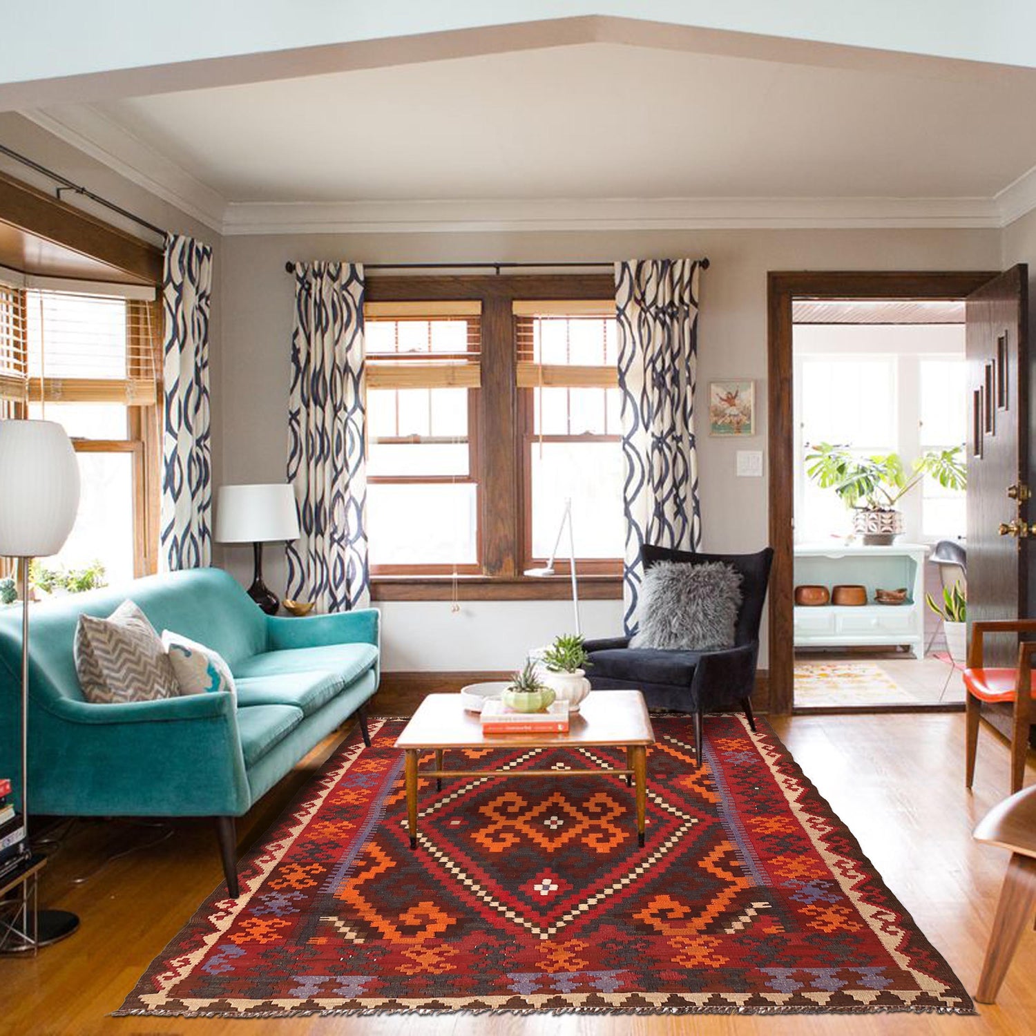 Maimana Kilim Area Rug Handmade Multi Floral 5x8 ft