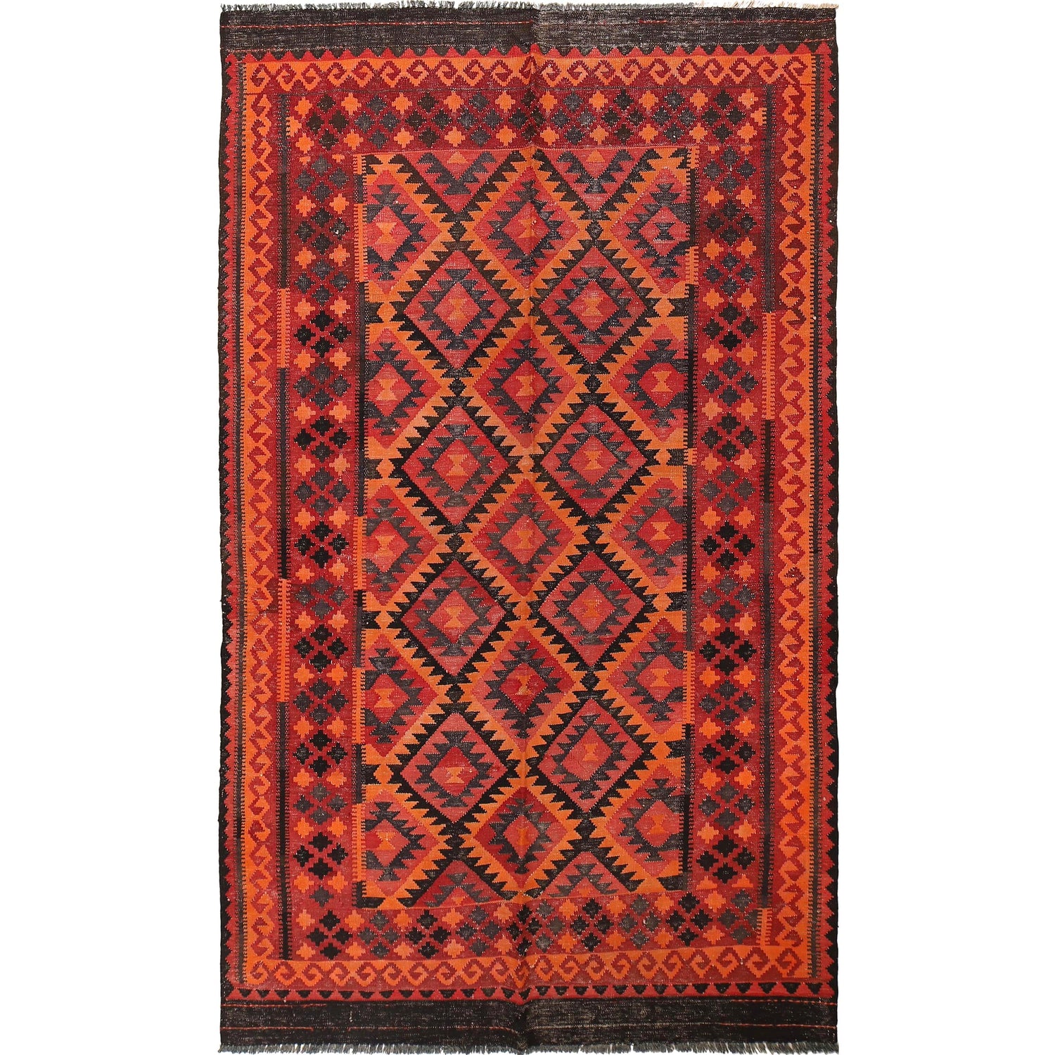 Maimana Kilim Area Rug Handmade Red Floral 5x8 ft