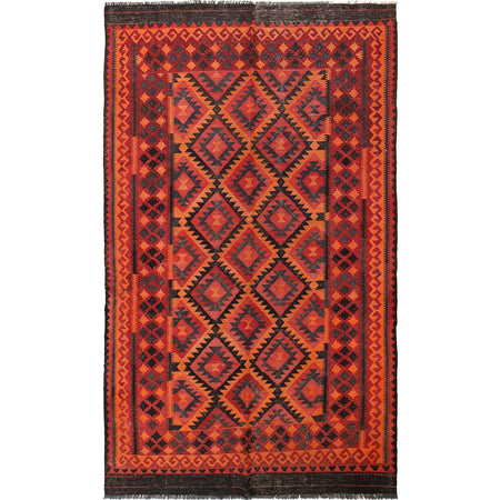 Maimana Kilim Area Rug Handmade Red Floral 5x8 ft