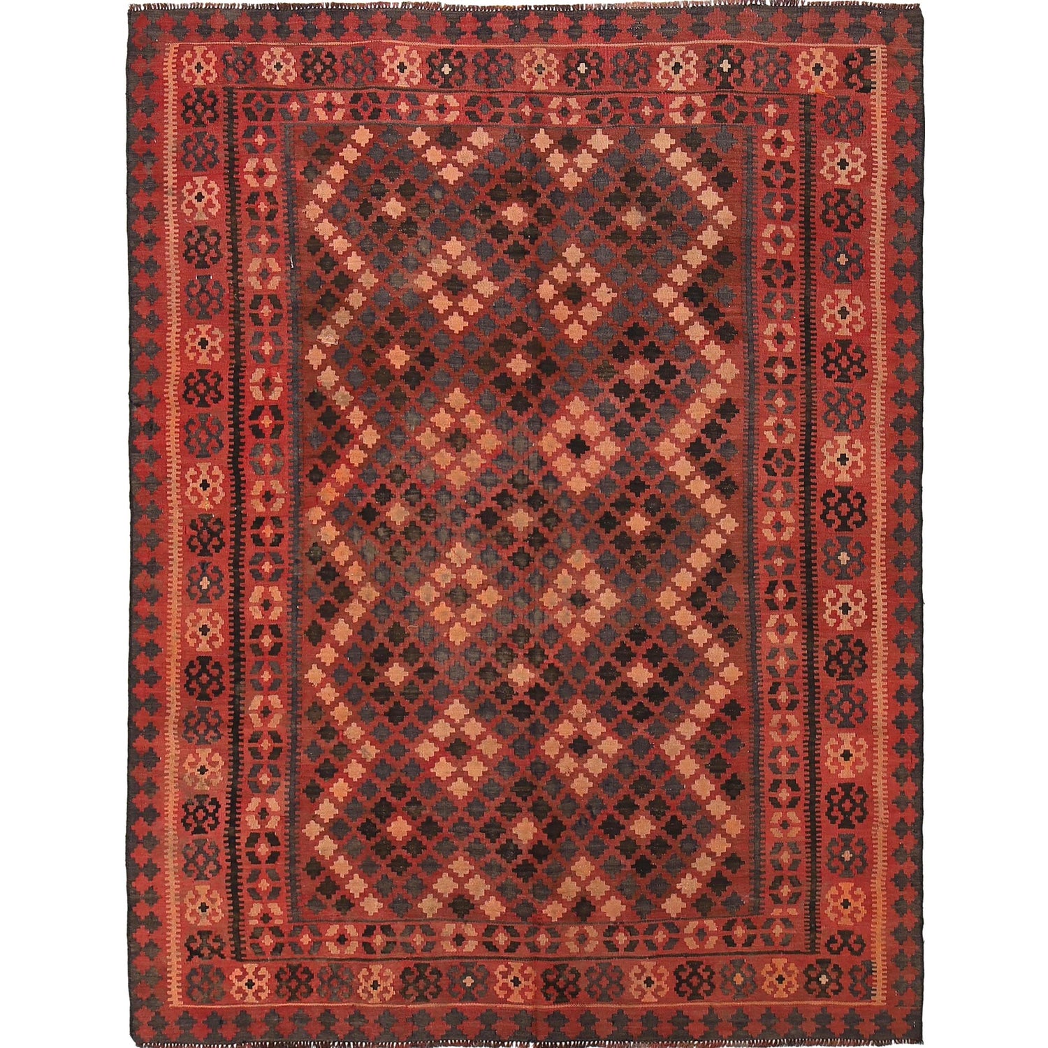 Maimana Kilim Area Rug Handmade Red Floral 5x8 ft