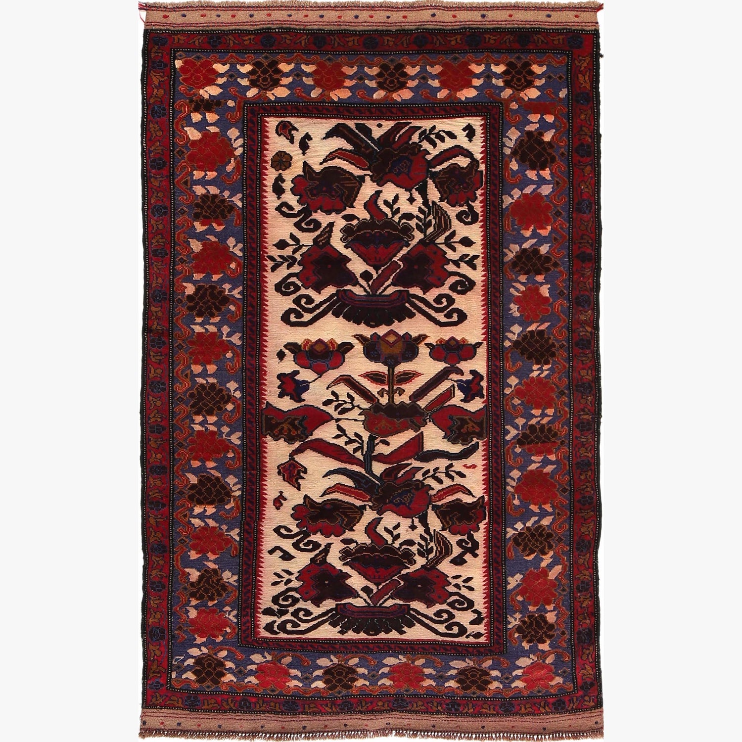 Barjasta Area Rug Handmade Beige Floral 4x6 ft