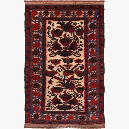 Barjasta Area Rug Handmade Beige Floral 4x6 ft