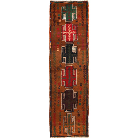 Baluchi Runner Rug Handmade Brown 8' Runner