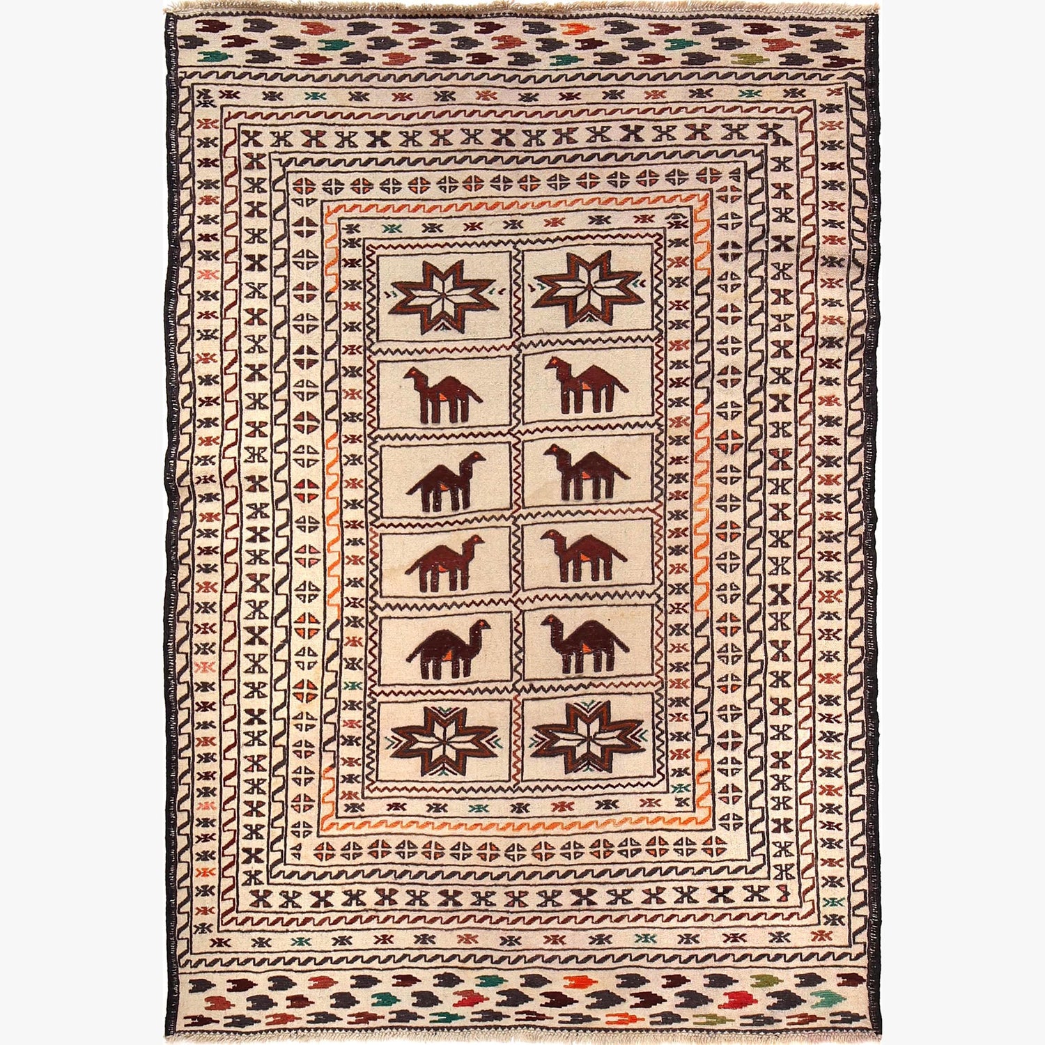 Soumak Kilim Area Rug Handmade White Pictorial 4x6 ft