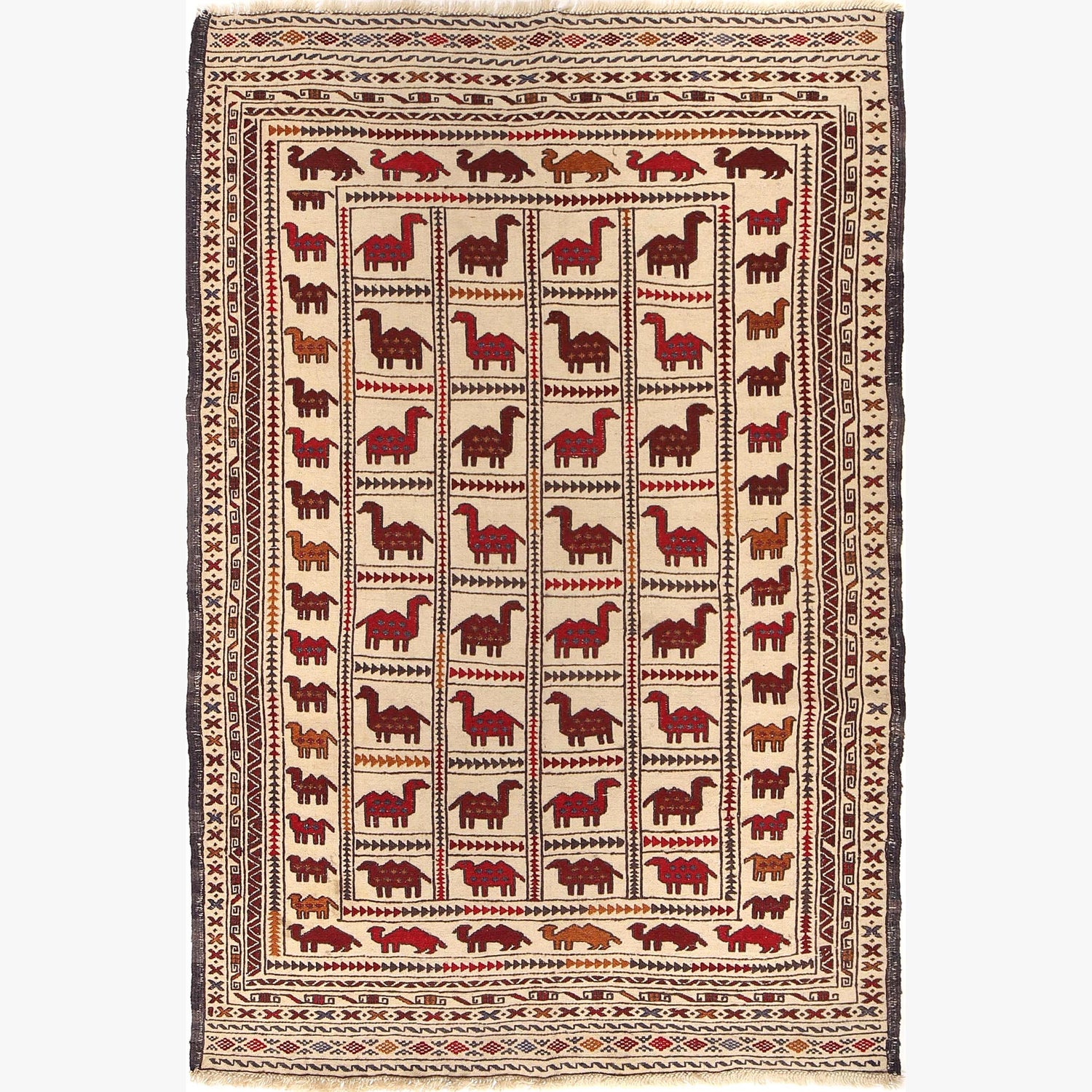 Soumak Kilim Area Rug Handmade White Pictorial 4x6 ft