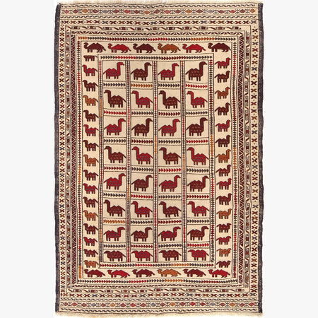 Soumak Kilim Area Rug Handmade White Pictorial 4x6 ft