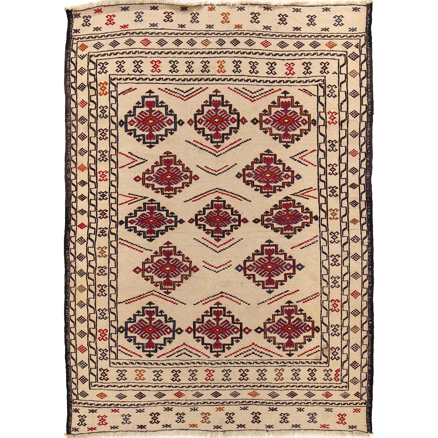 Soumak Kilim Area Rug Handmade White Floral 4x6 ft