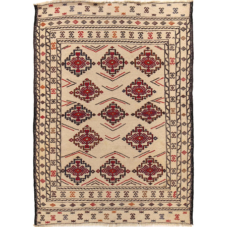 Soumak Kilim Area Rug Handmade White Floral 4x6 ft