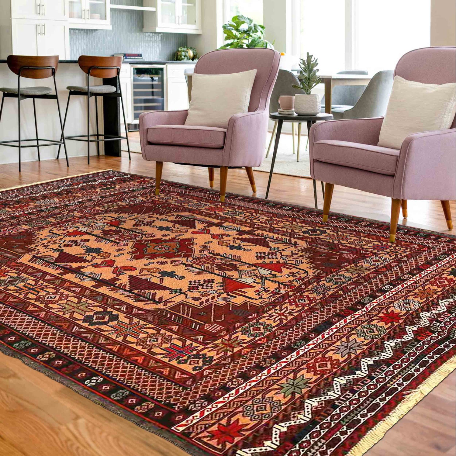 Maliki Kilim Area Rug Handmade Multi Floral 4x6 ft