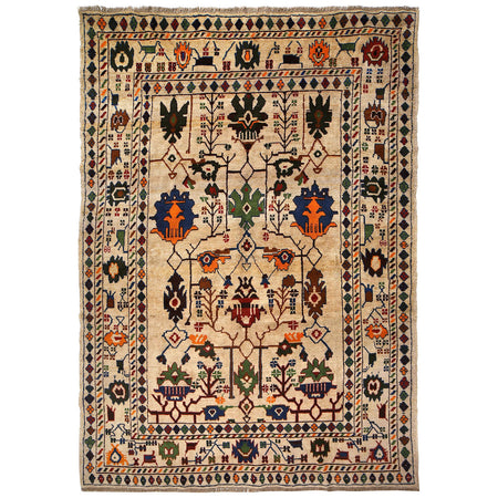 Oushak Area Rug Handmade Beige Floral 7x10 ft