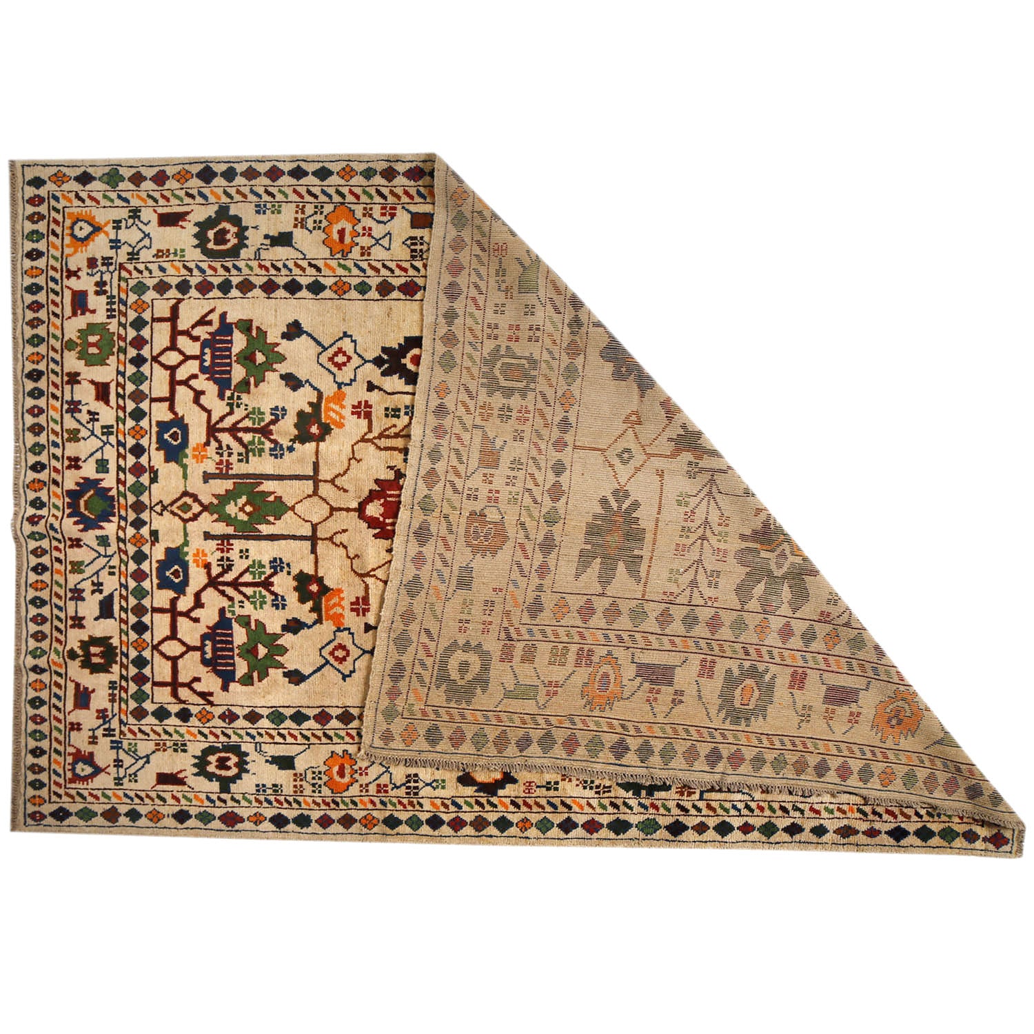 Oushak Area Rug Handmade Beige Floral 7x10 ft
