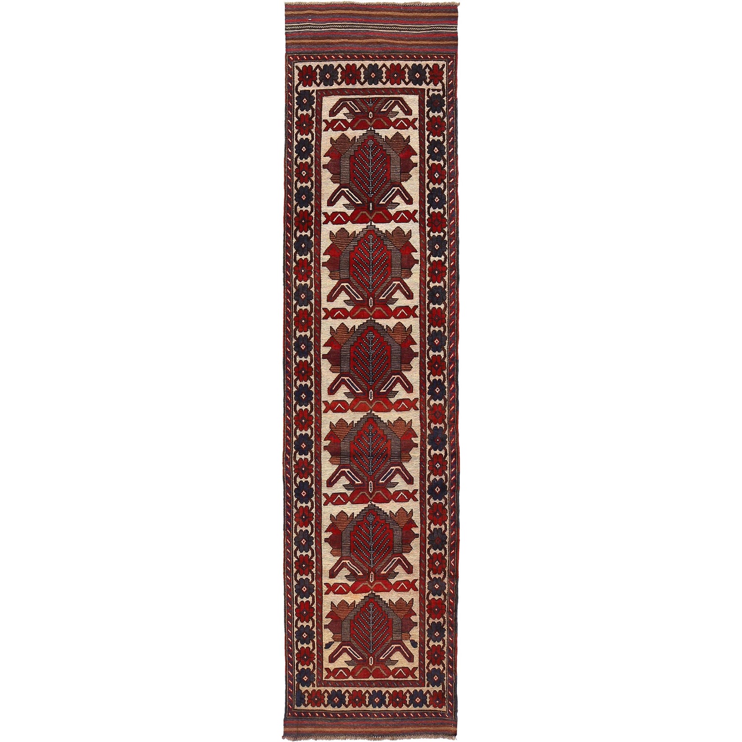 Barjasta Area Rug Runner Handmade Beige Floral 12' ft Runner