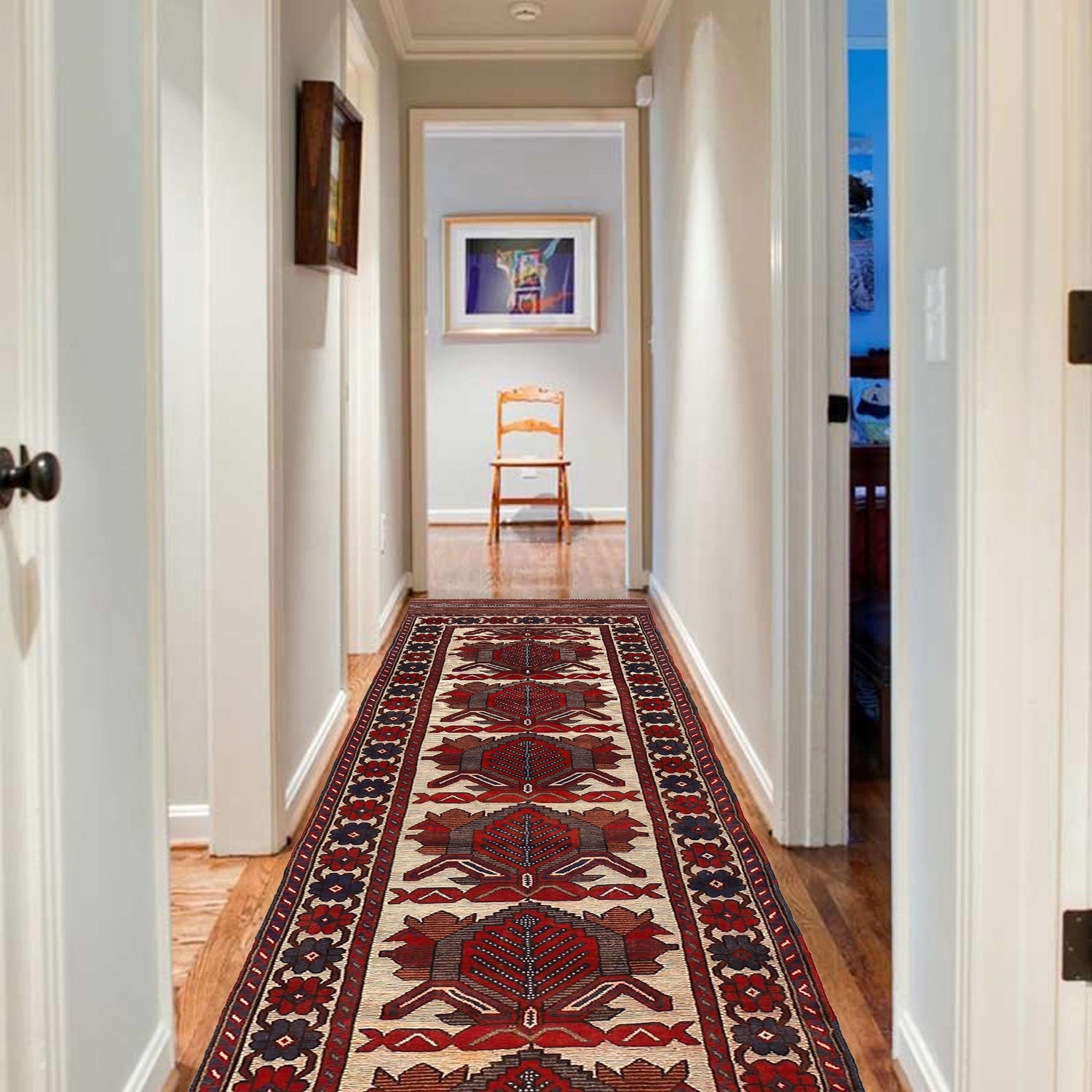 Barjasta Area Rug Runner Handmade Beige Floral 12' ft Runner
