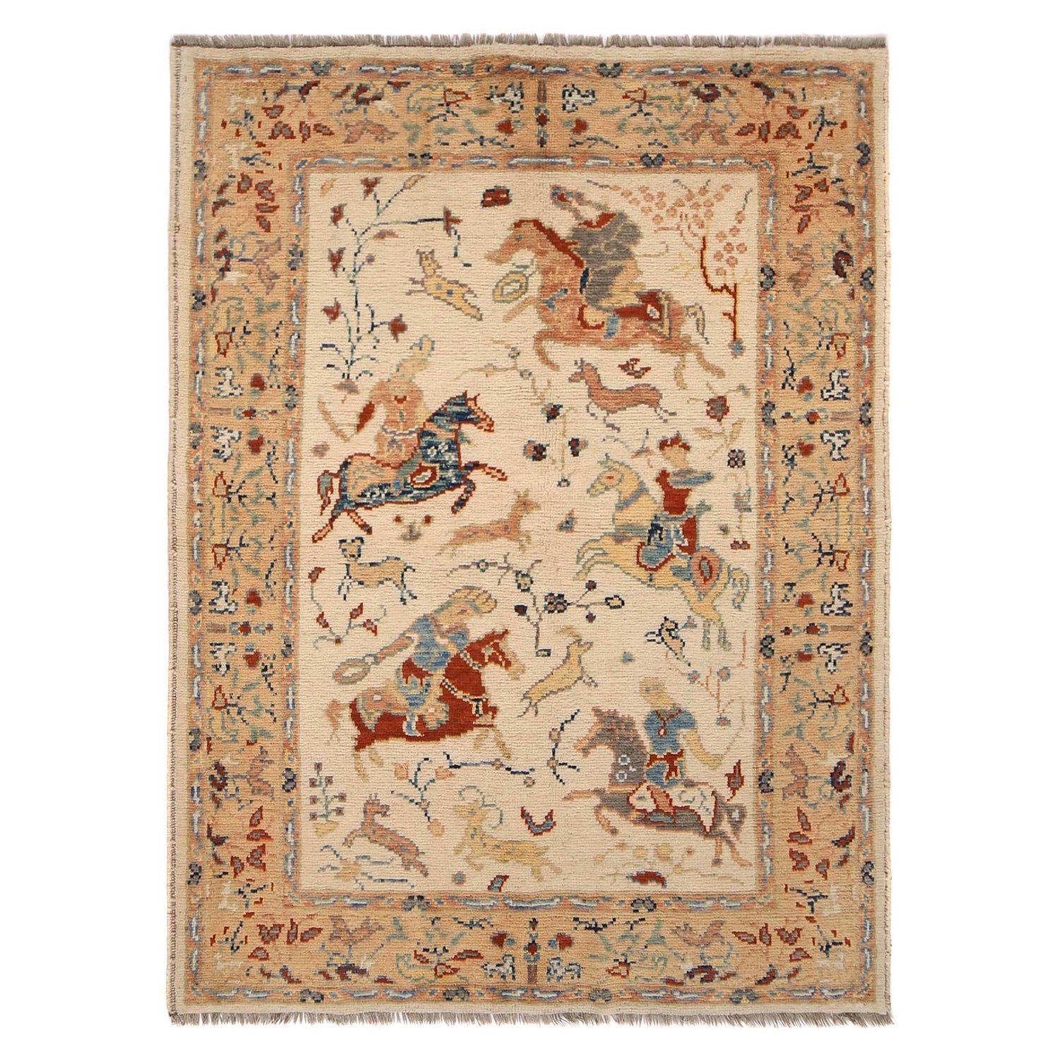 Pictorial Rug Handmade Beige Design