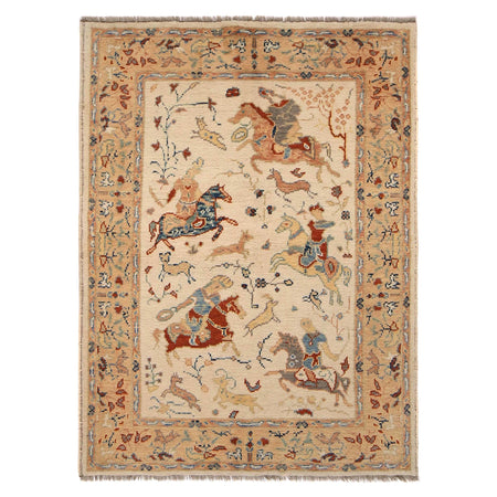 Pictorial Rug Handmade Beige Design