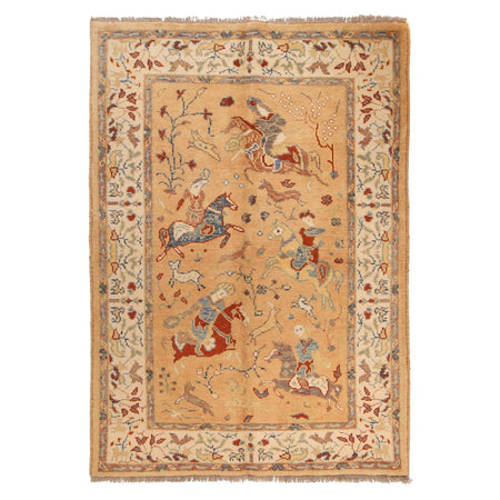 Pictorial Rug Handmade Orange Design