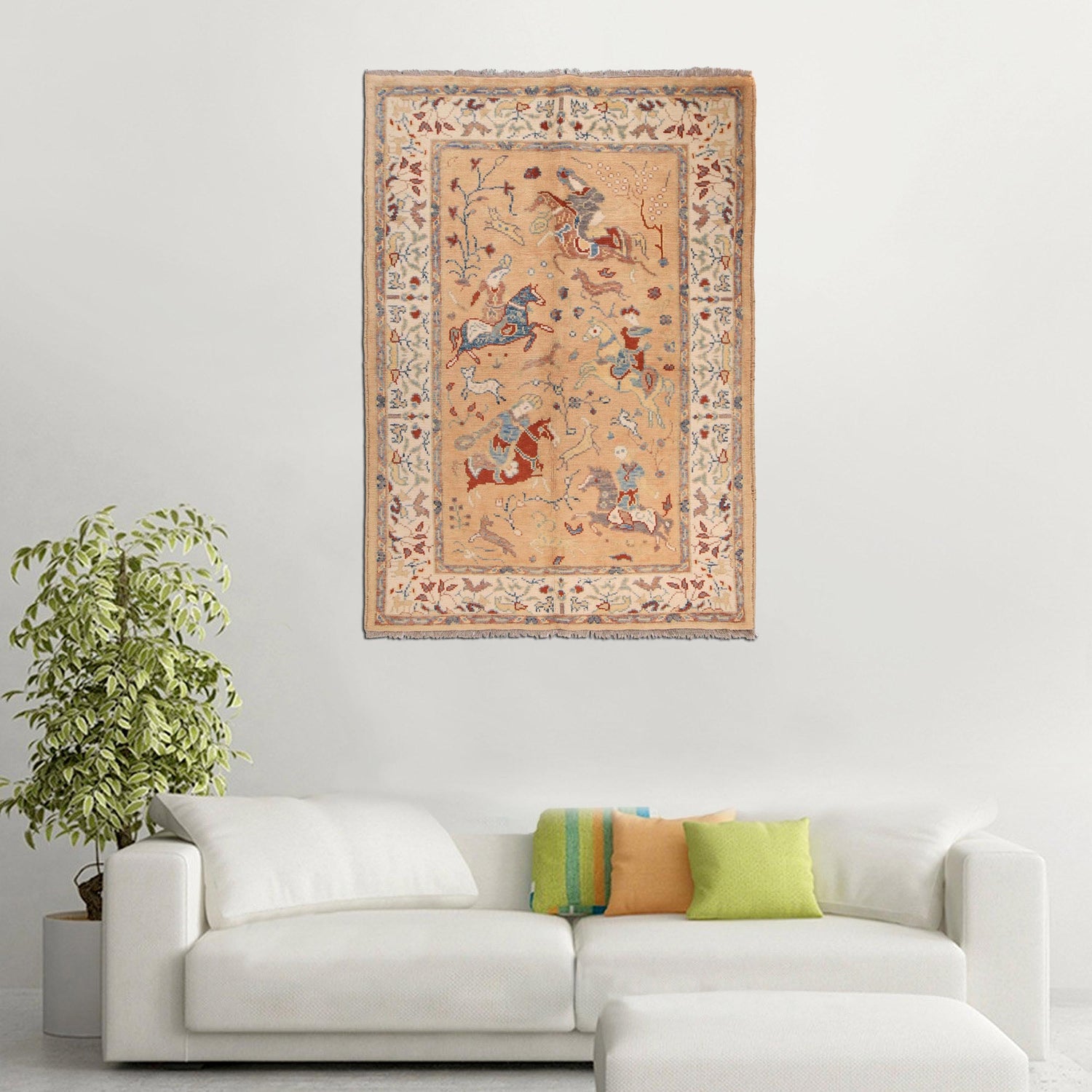 Pictorial Rug Handmade Orange Design