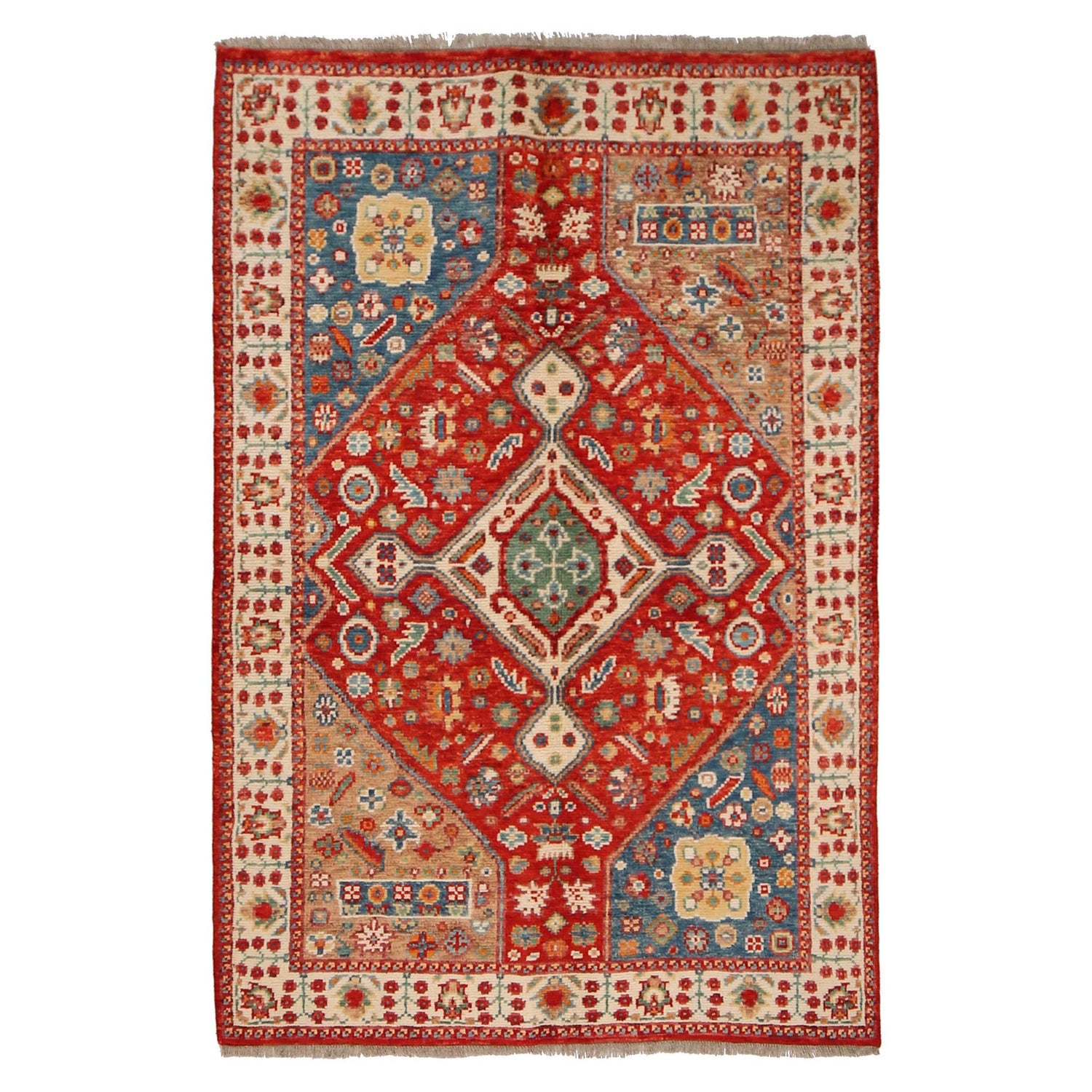 Shirazi Area Rug Handmade Red Medallion 4x6 ft