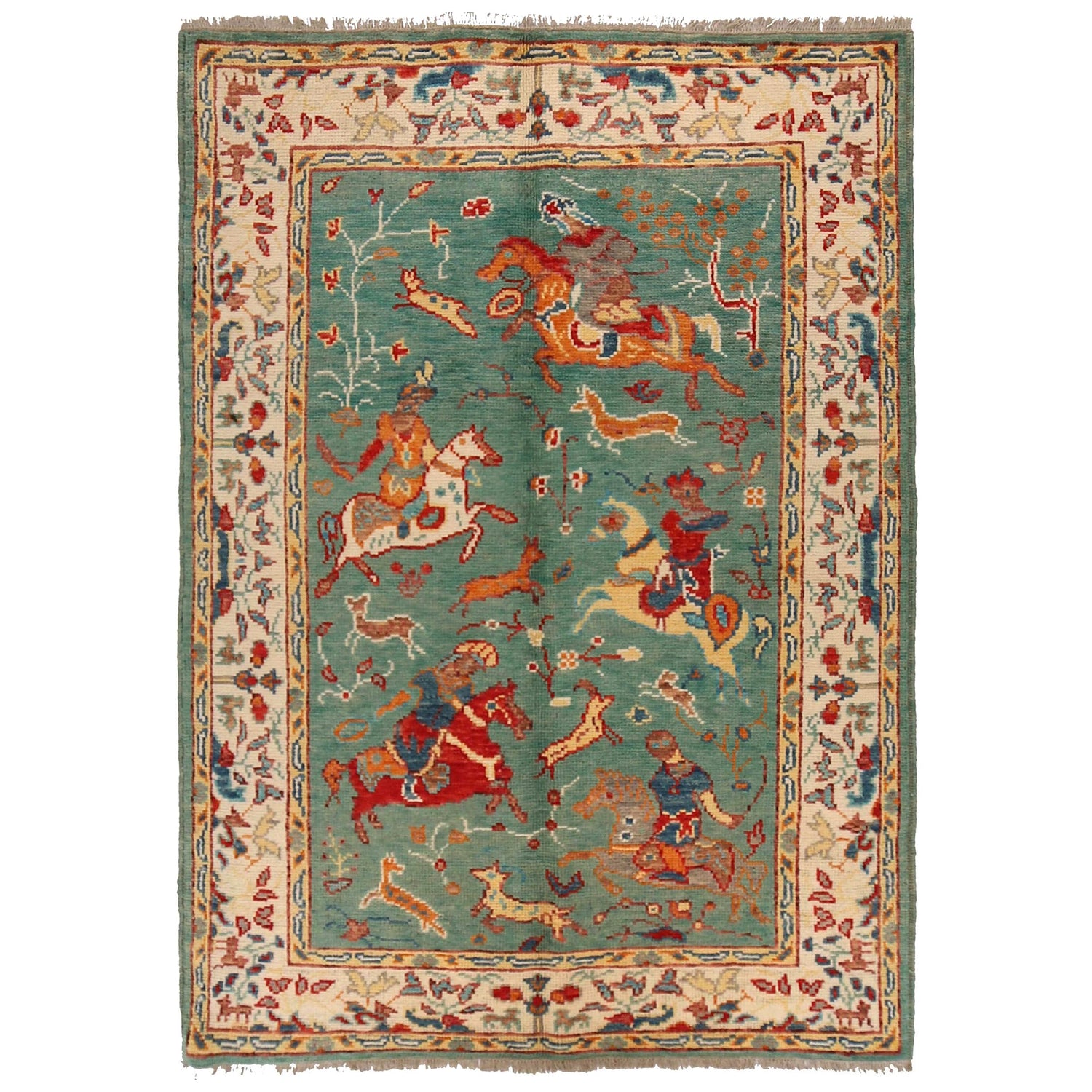 Pictorial Rug Handmade Green Design