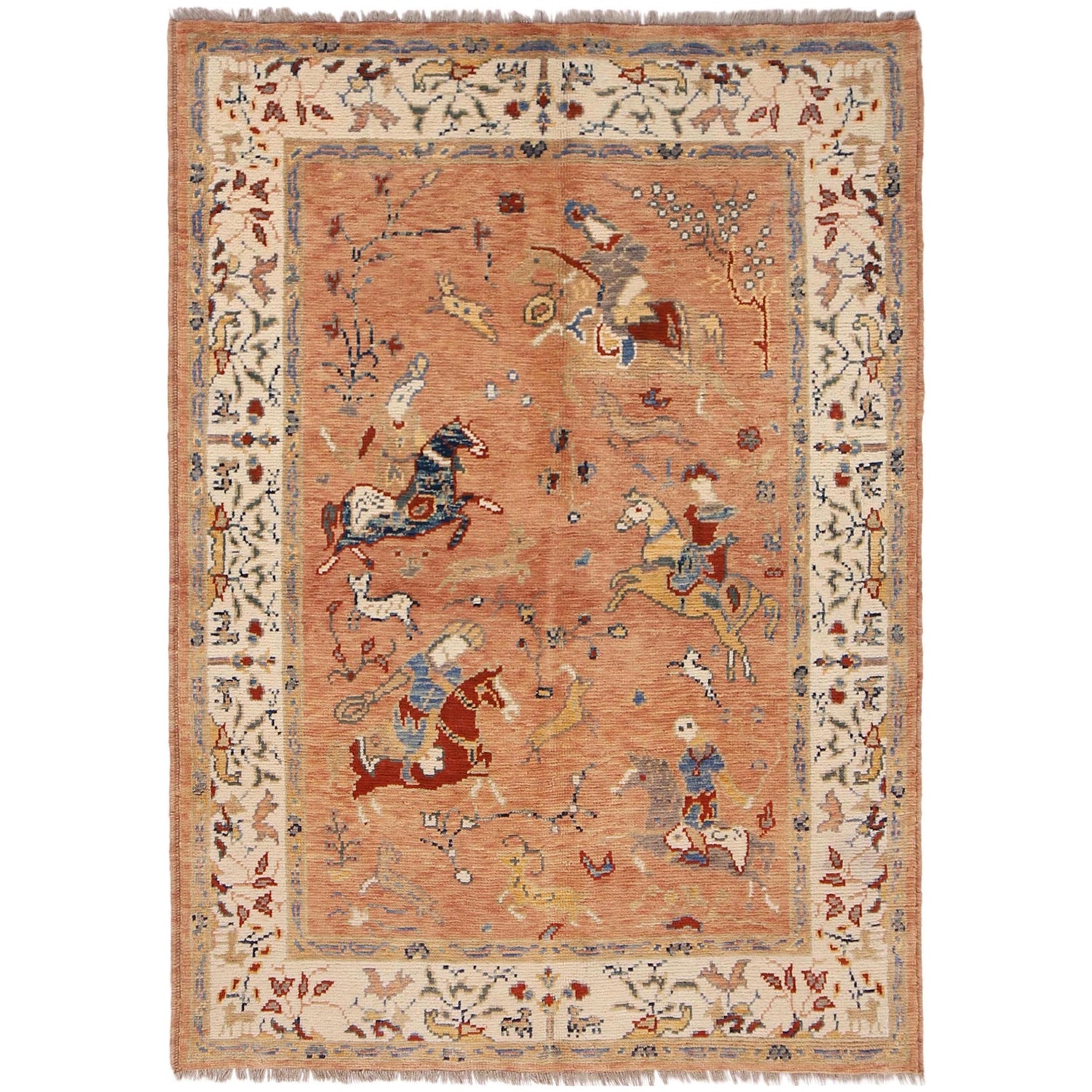 Pictorial Rug Handmade Beige Design