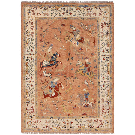 Pictorial Rug Handmade Beige Design