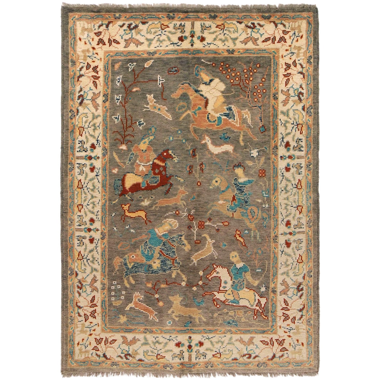 Pictorial Rug Handmade Gray Design