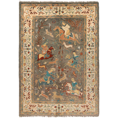 Pictorial Rug Handmade Gray Design