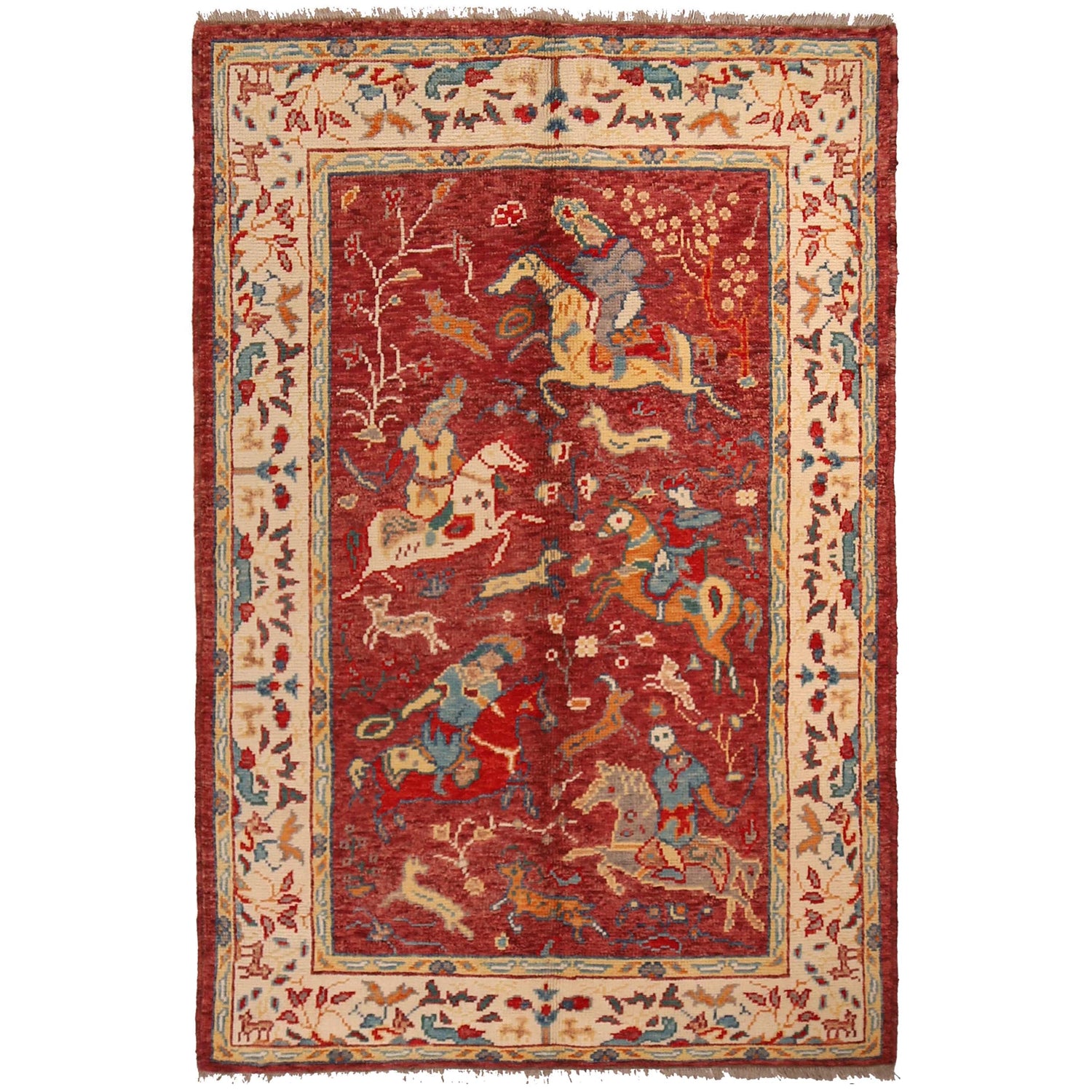 Pictorial Rug Handmade Red Design