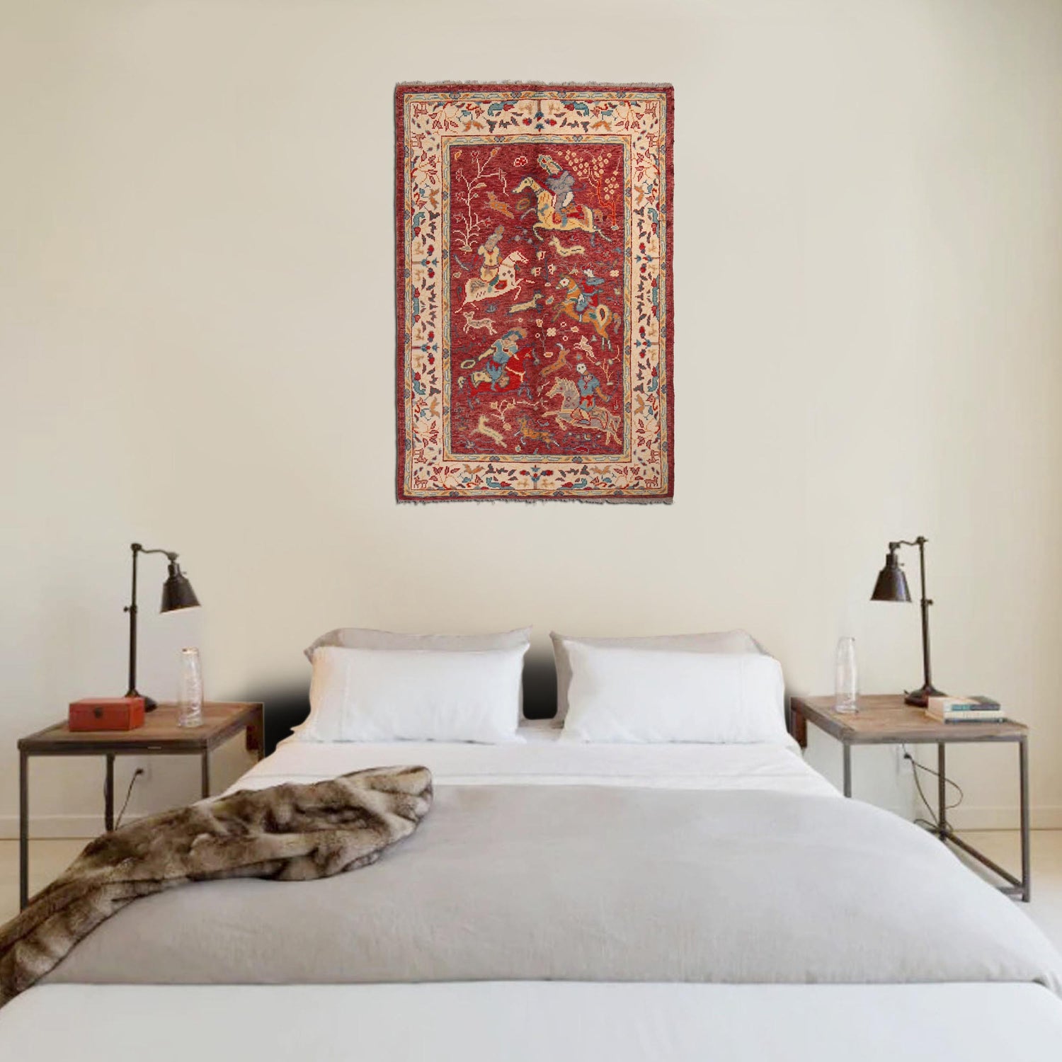 Pictorial Rug Handmade Red Design