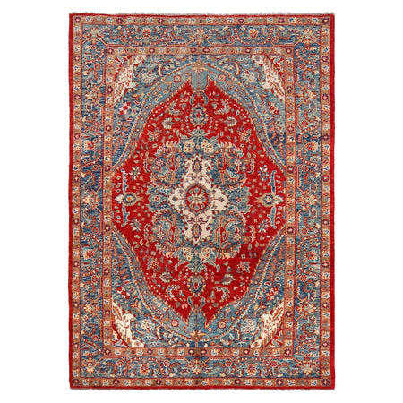 Heriz Area Rug Handmade Multi Medallion 7x10 ft