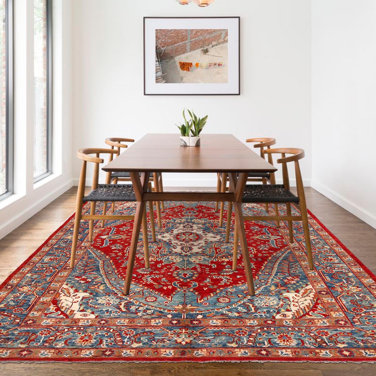 Heriz Area Rug Handmade Multi Medallion 7x10 ft