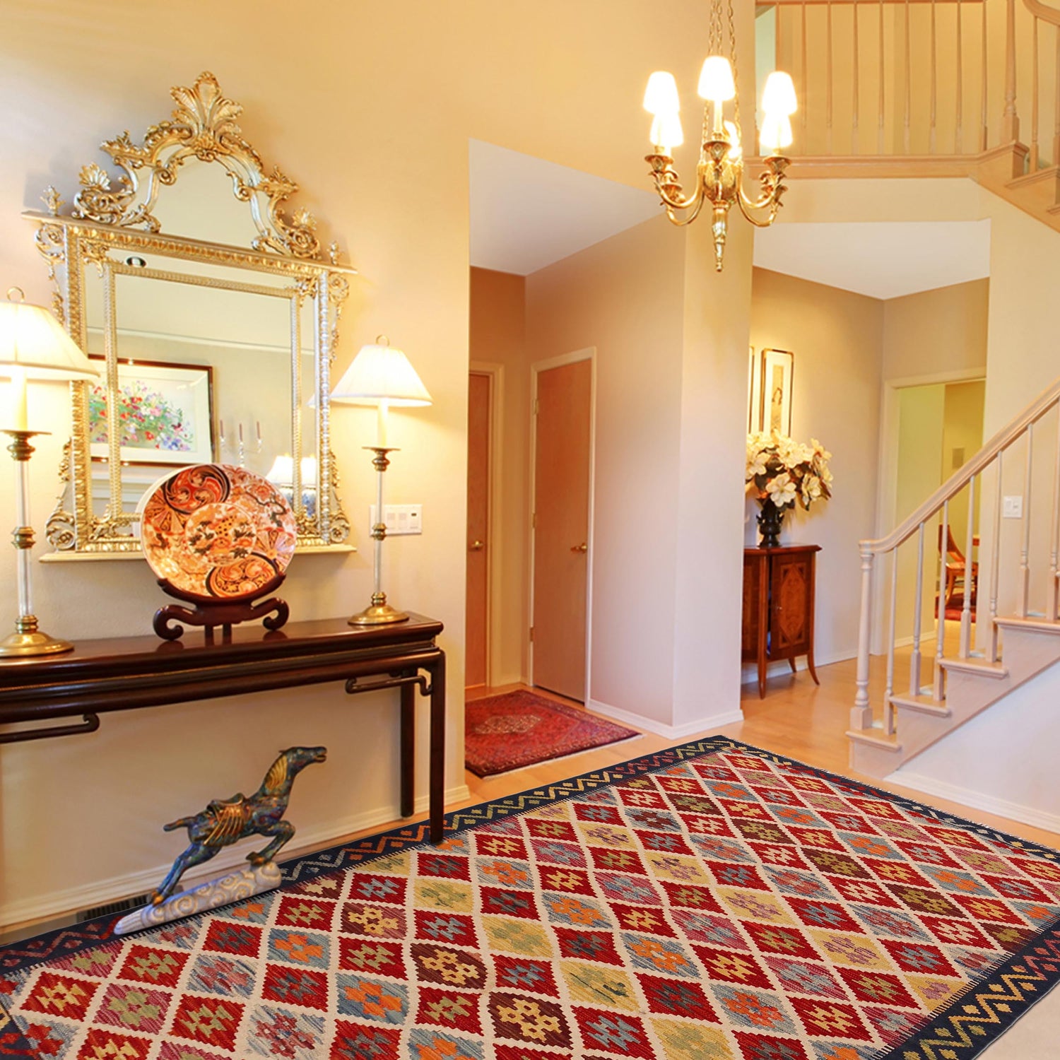 Handmade Multi Kilim Geometric 5x8 ft