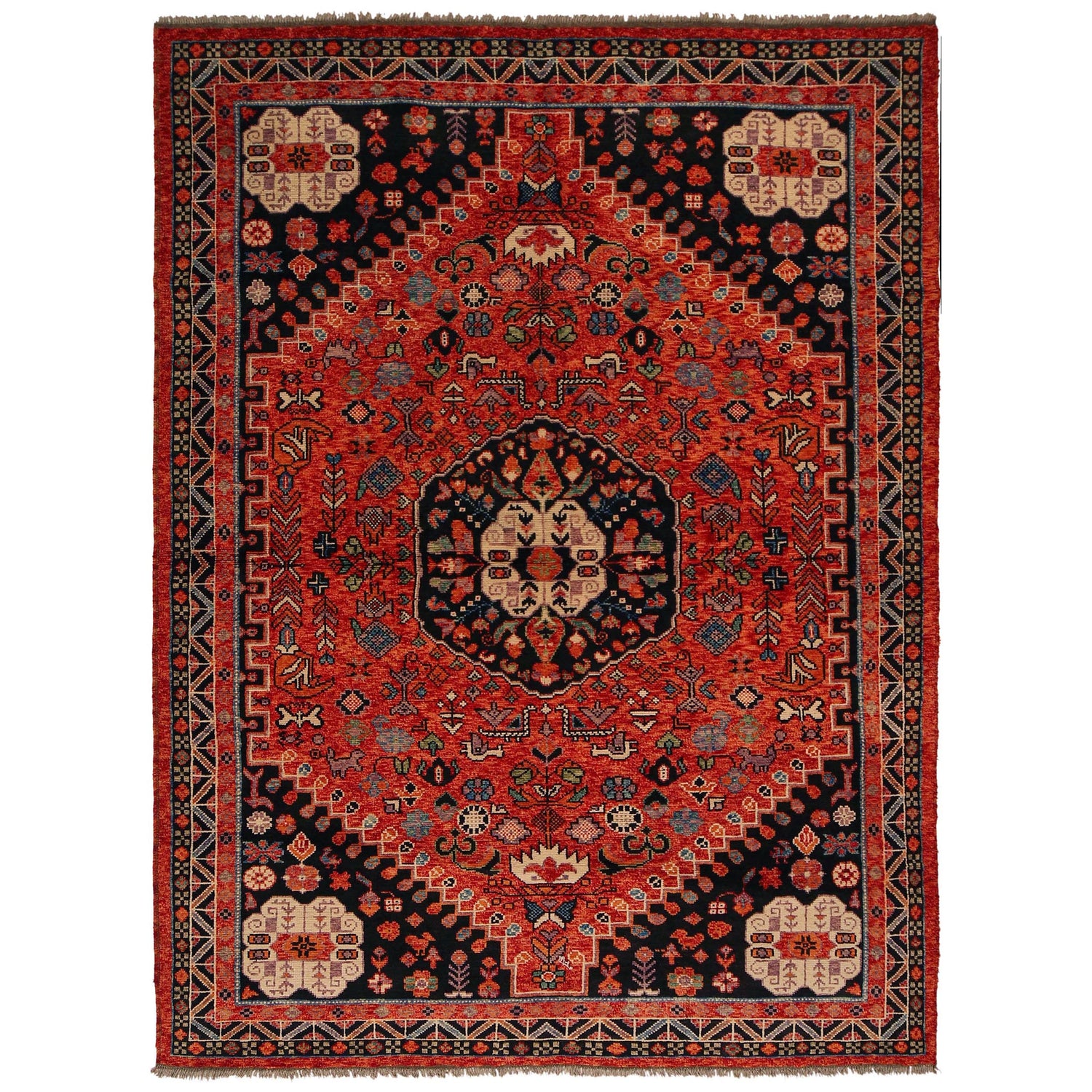 Shirazi Area Rug Handmade Red Medallion 7x10 ft