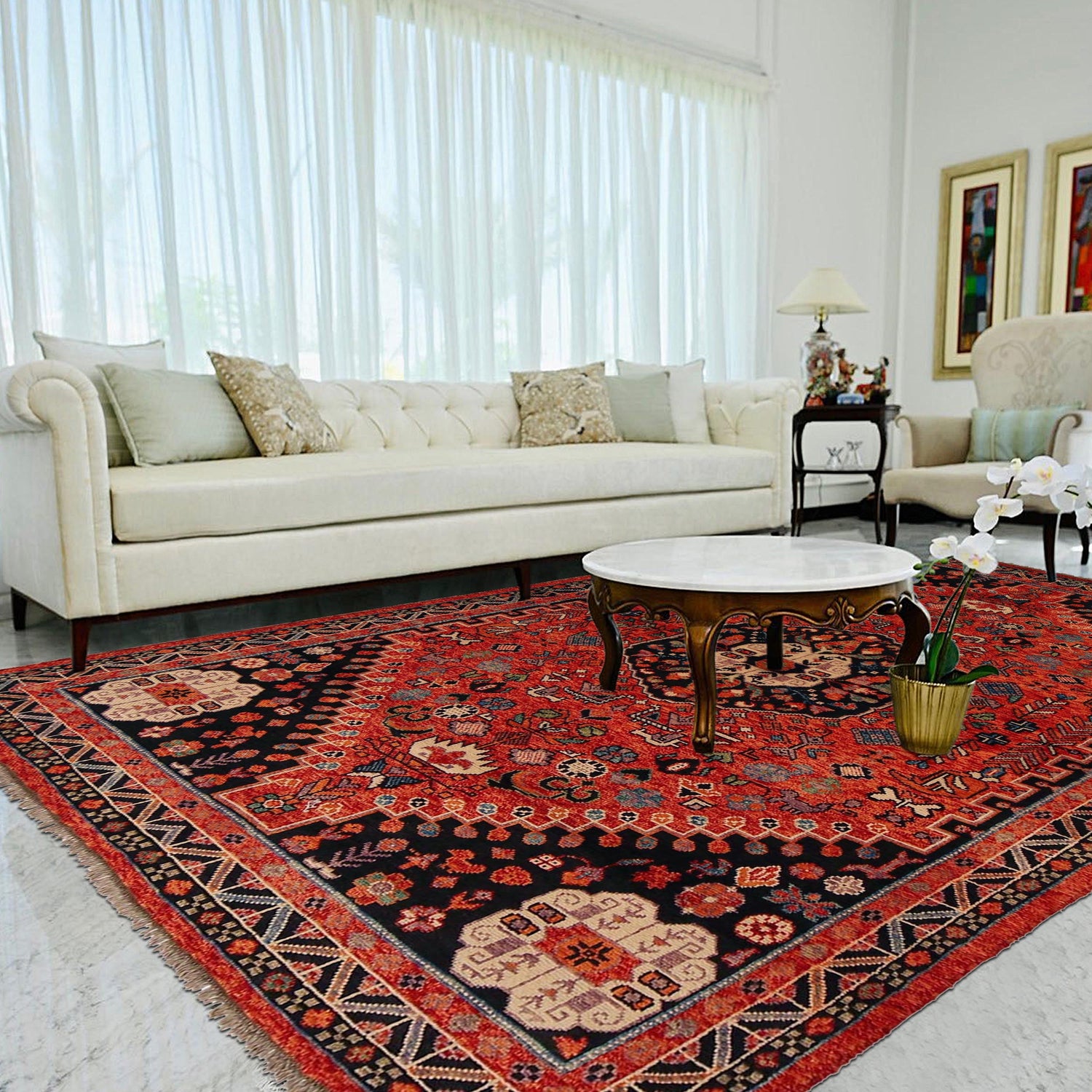 Shirazi Area Rug Handmade Red Medallion 7x10 ft
