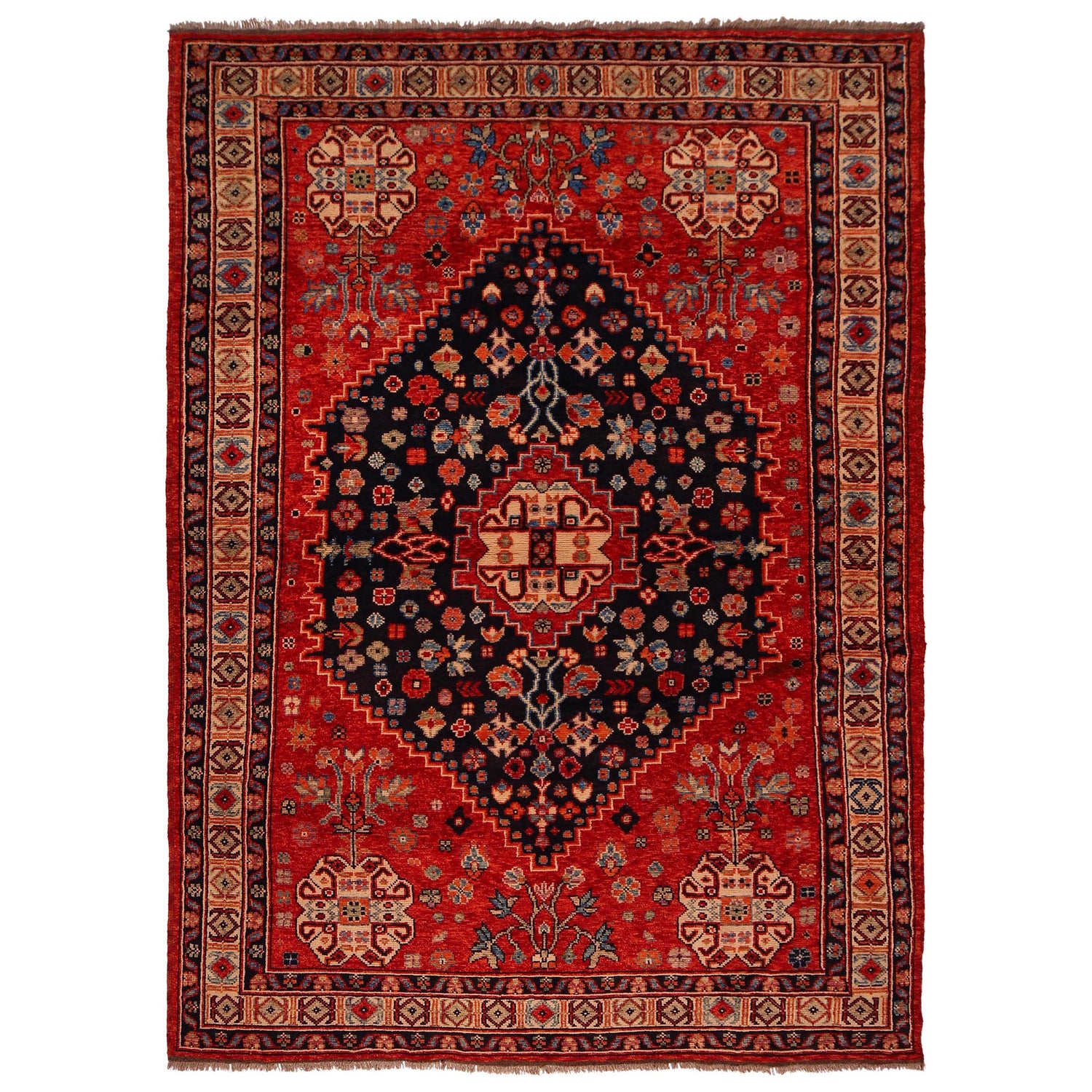 Shirazi Area Rug Handmade Red Medallion 7x10 ft