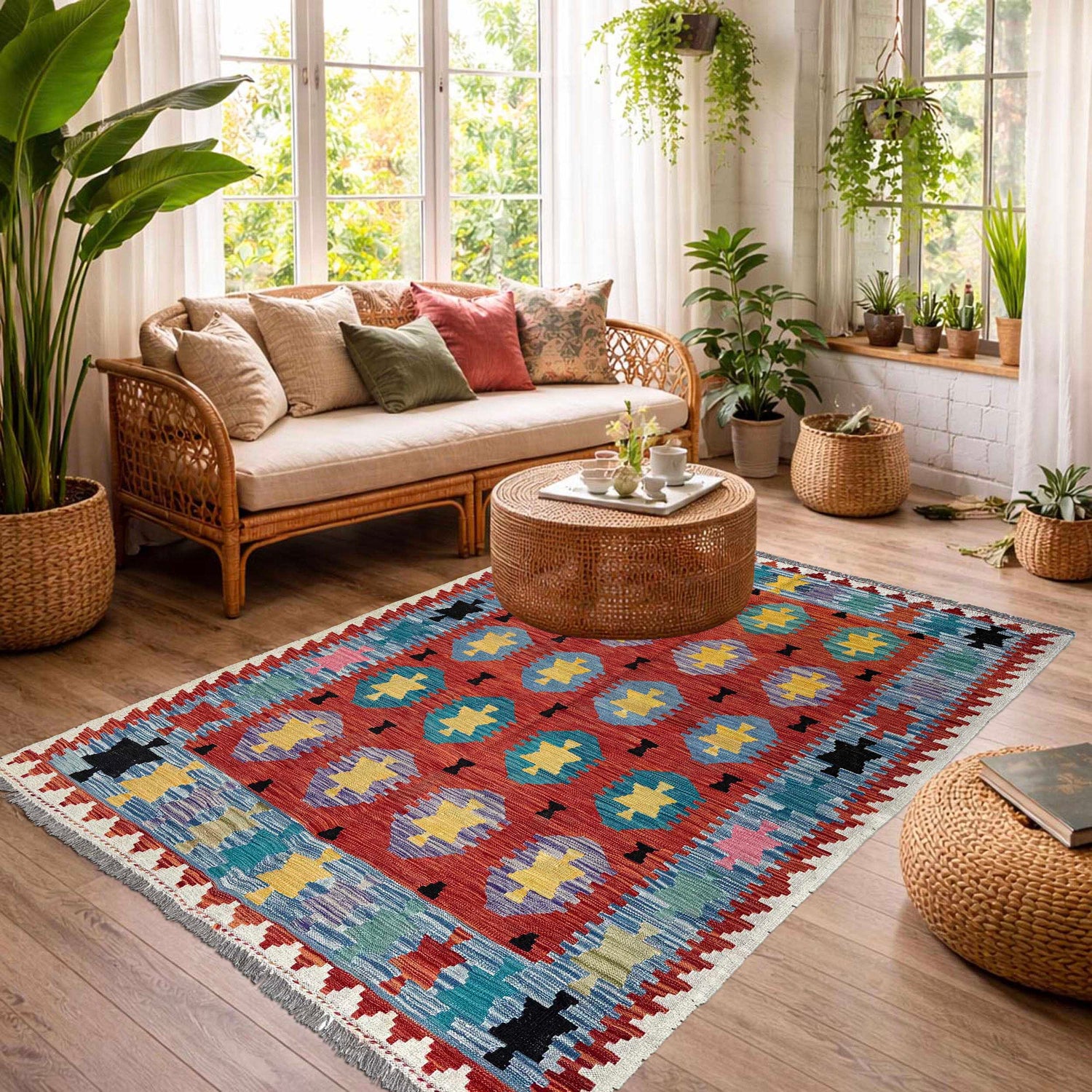 Handmade Multi Kilim Geometric 4x7 ft