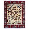 War Area Rug Handmade Beige Tank + Helicopter +Riffle 4x6 ft